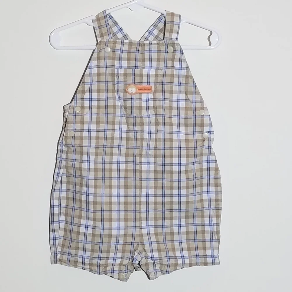 Carter's Monkey Plaid Shortall Overall Bibs 18m